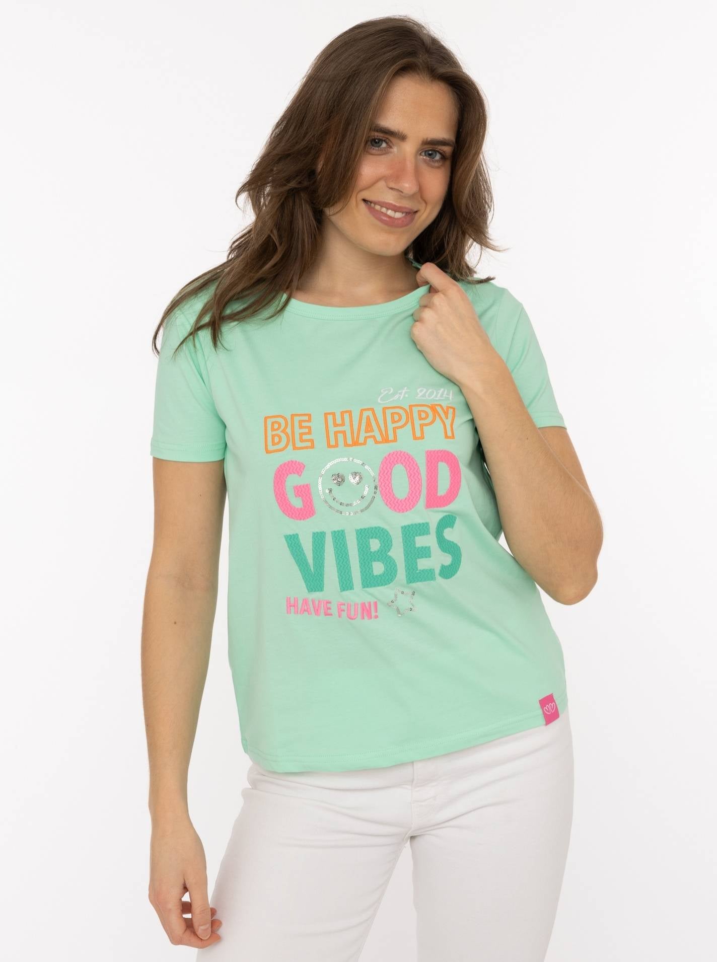Zwillingsherz T-Shirt BE HAPPY GOOD VIBES