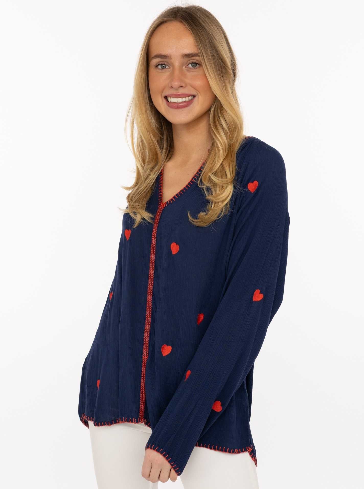 Zwillingsherz Bluse "Gestickte Herzen"