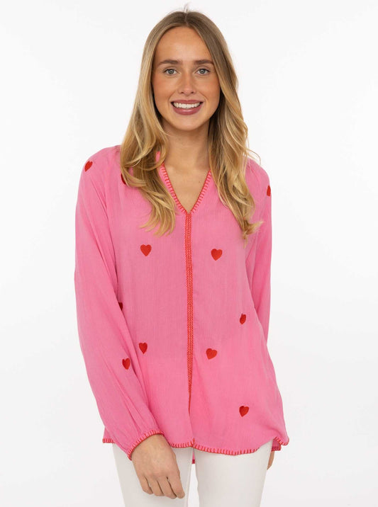 Zwillingsherz Bluse "Gestickte Herzen"