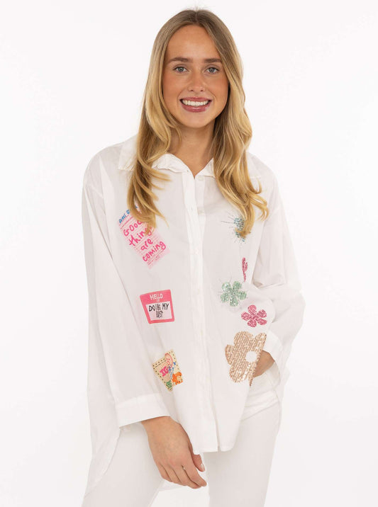Zwillingsherz Bluse BW "Good Things Are Coming"