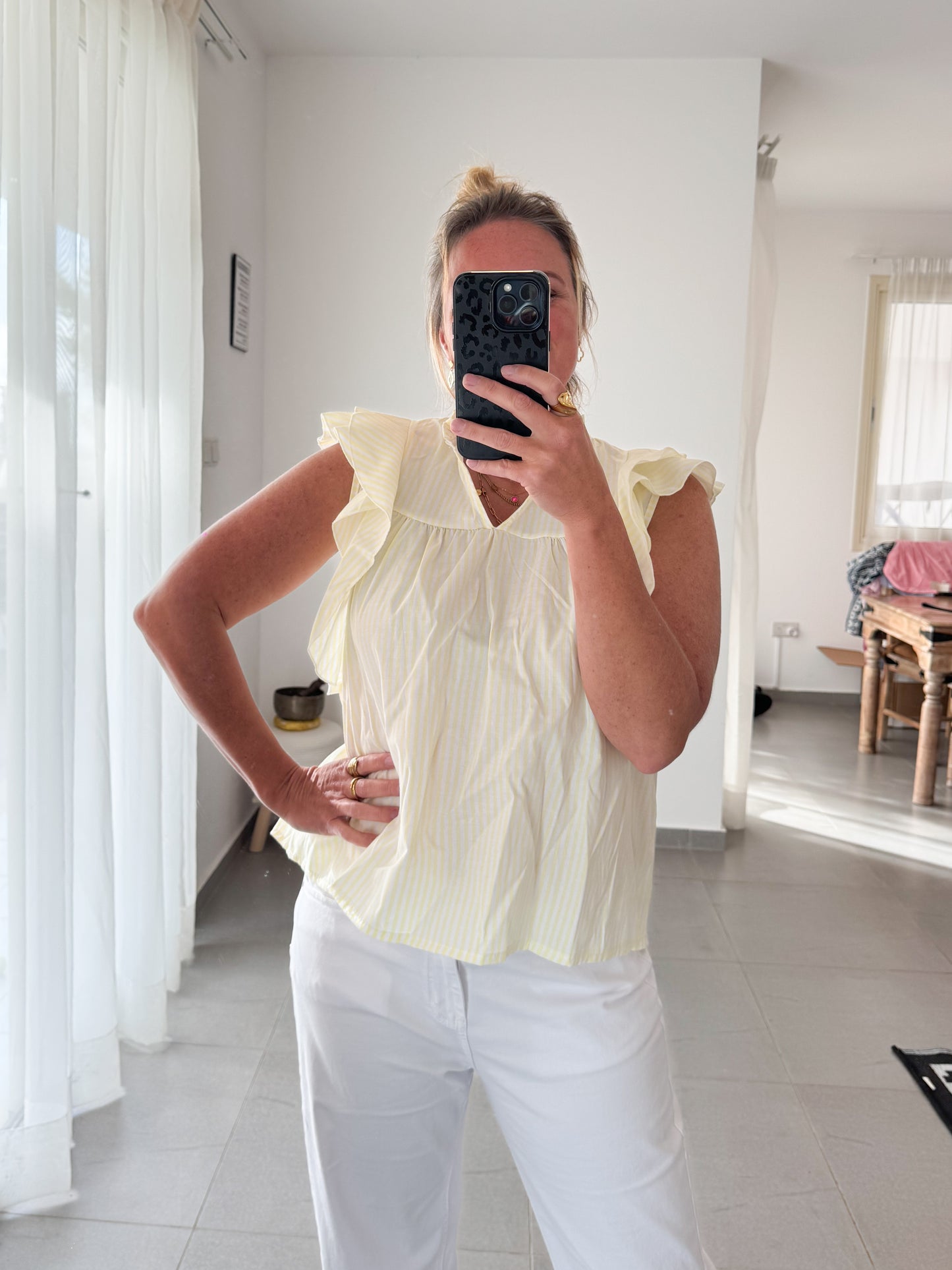 Summer Stripe Bluse – mit Volantärmeln