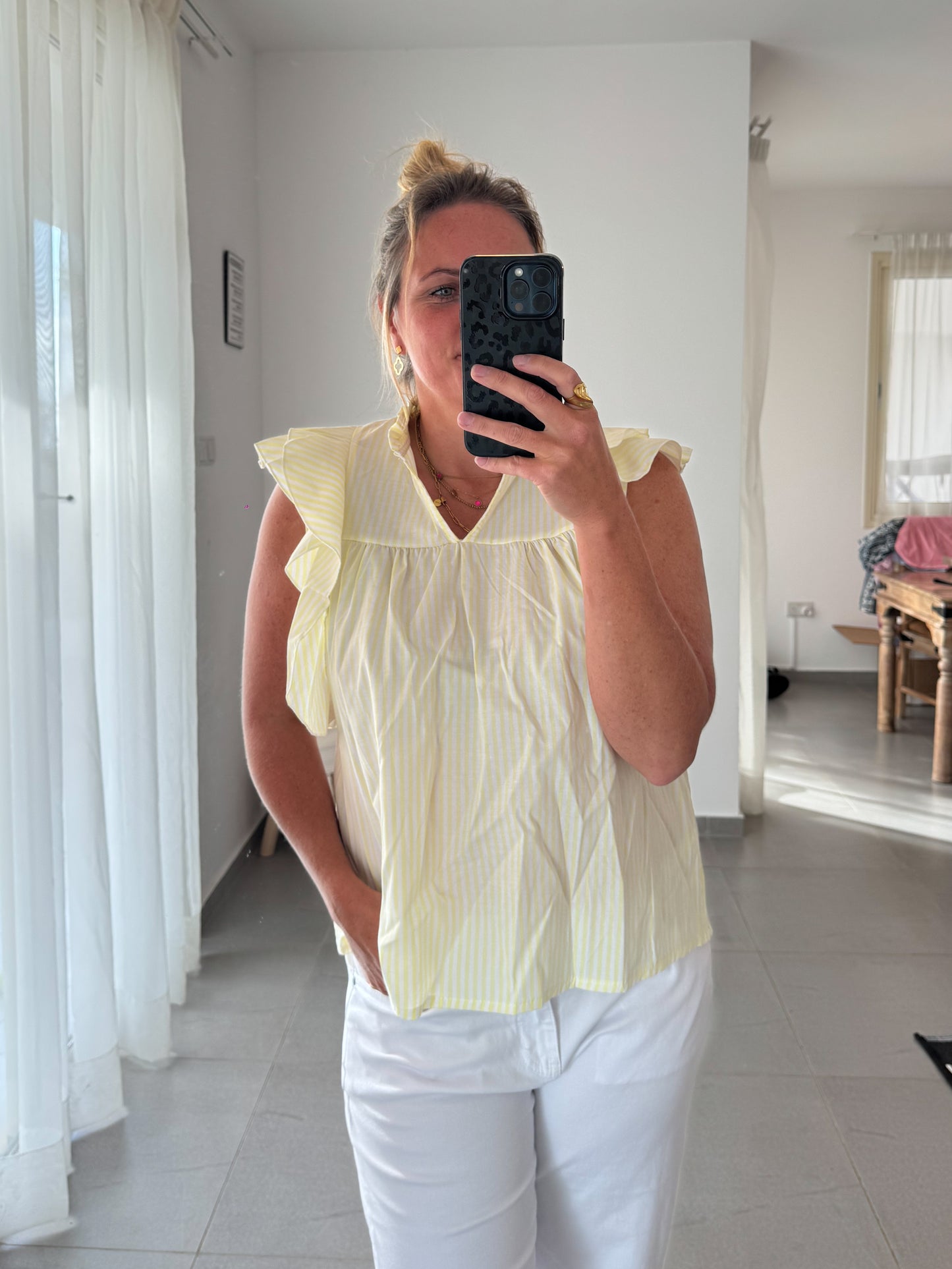 Summer Stripe Bluse – mit Volantärmeln