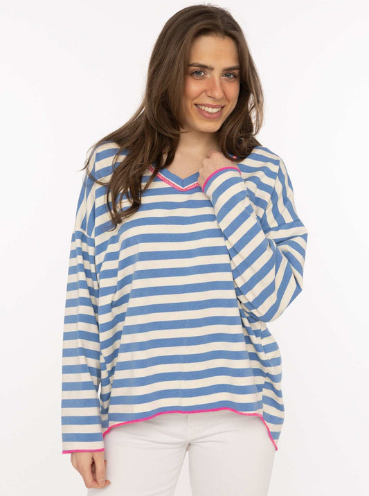 Zwillingsherz Sweatshirt V-Neck "Neon Streifen"