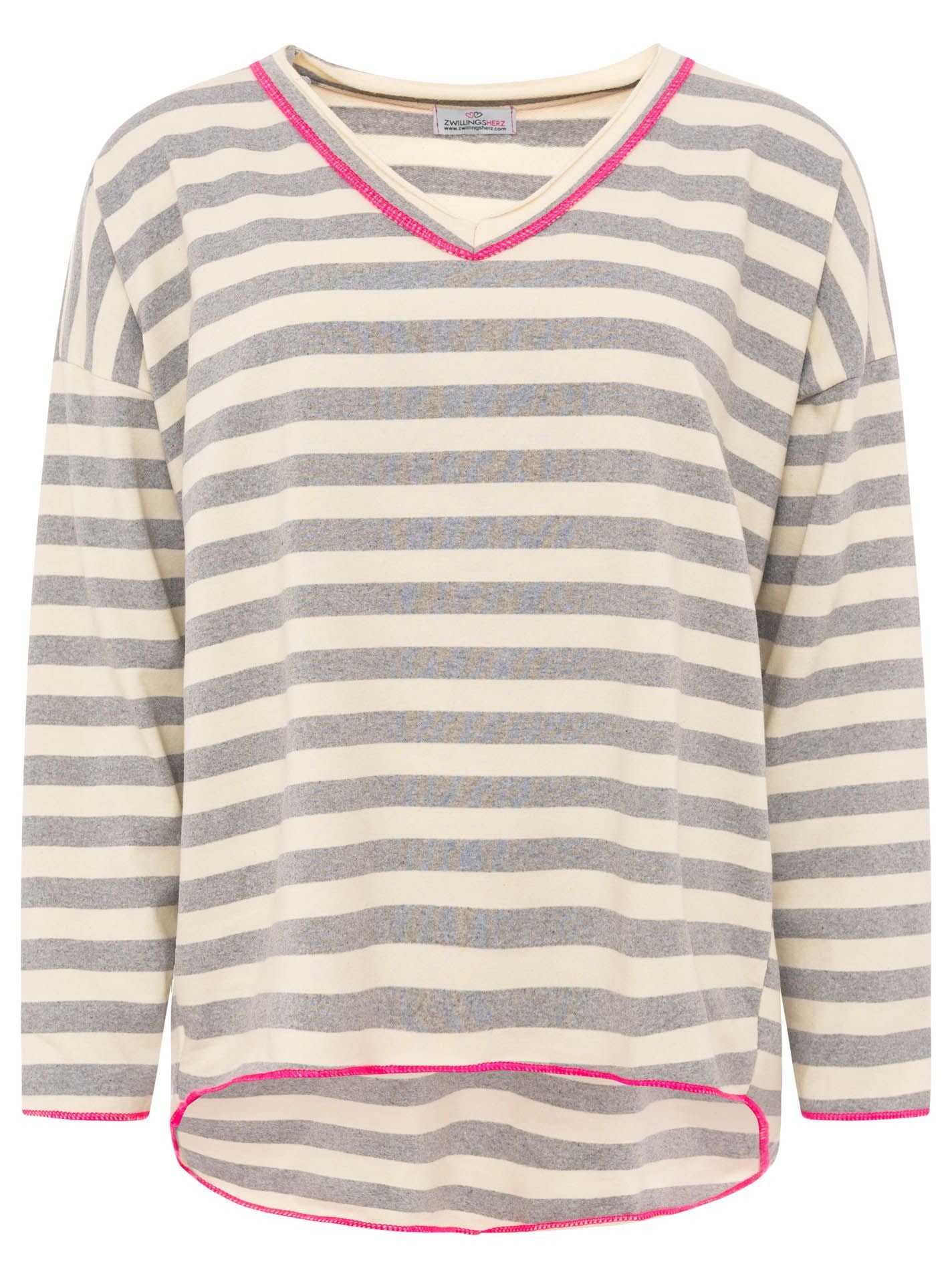 Zwillingsherz Sweatshirt V-Neck "Neon Streifen"