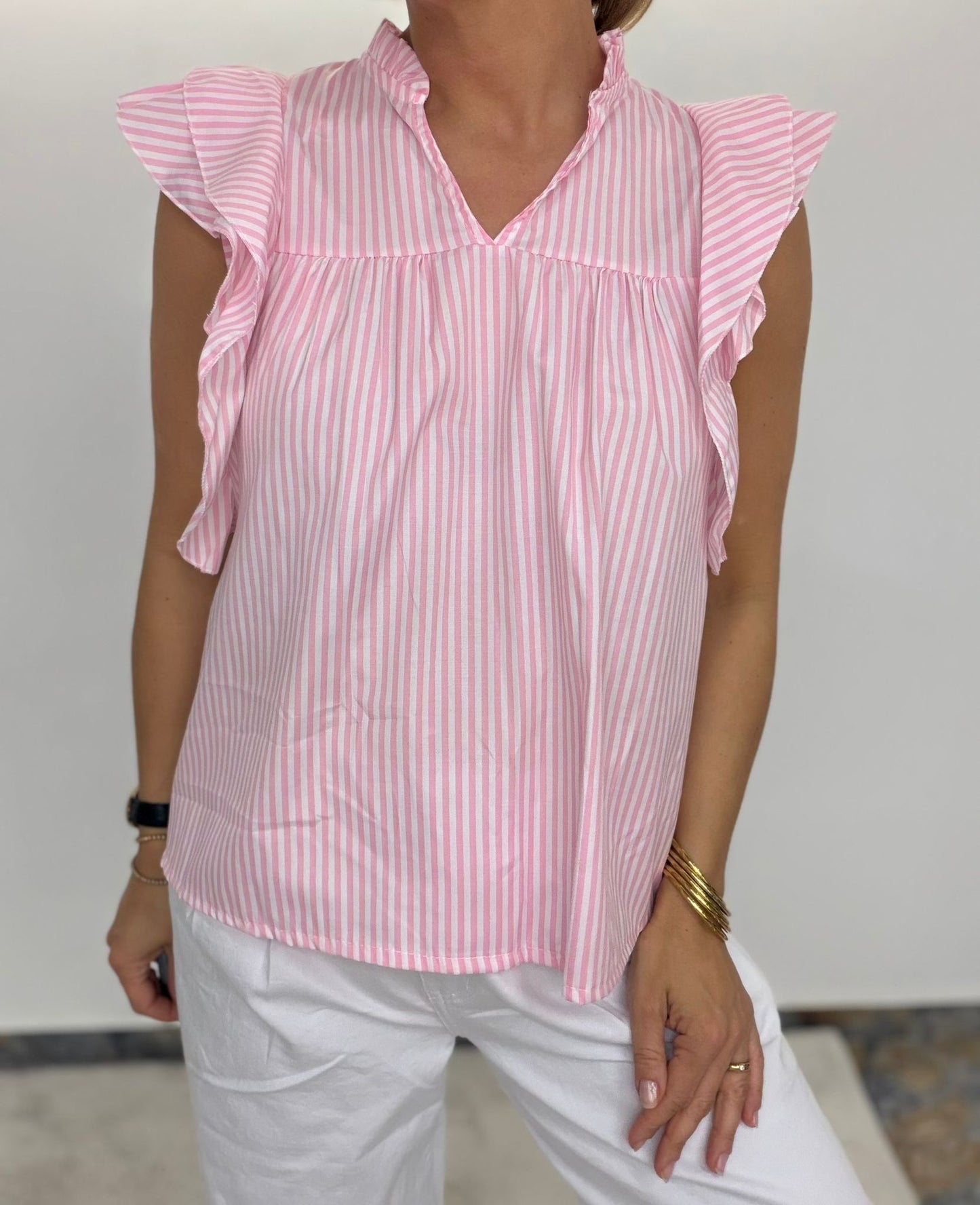 Summer Stripe Bluse – mit Volantärmeln