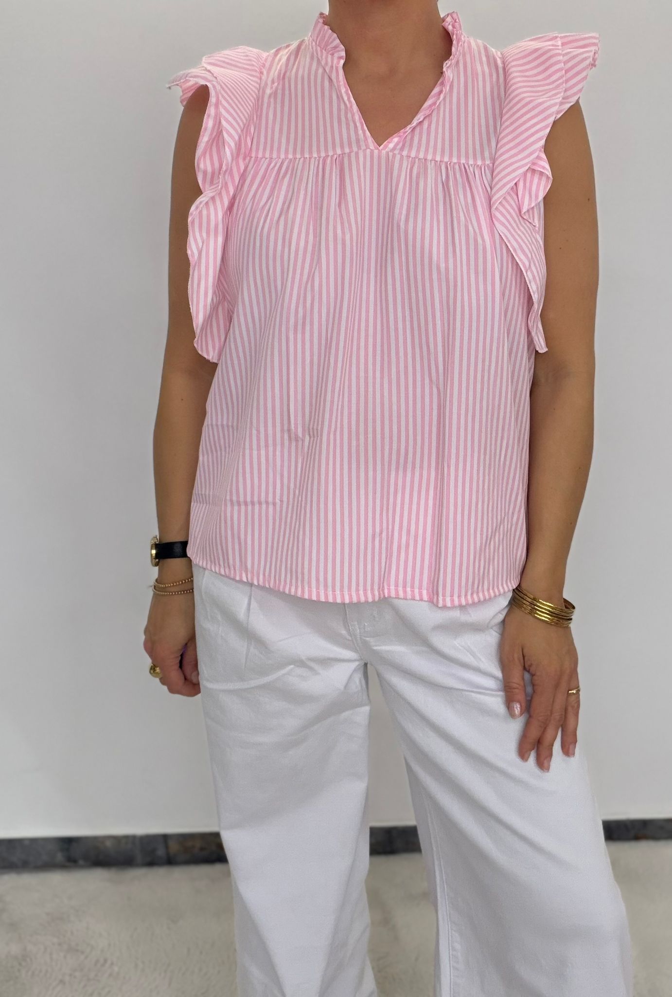 Summer Stripe Bluse – mit Volantärmeln