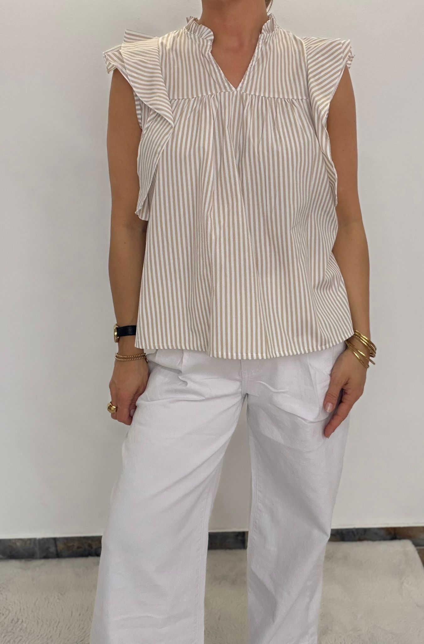 Summer Stripe Bluse – mit Volantärmeln