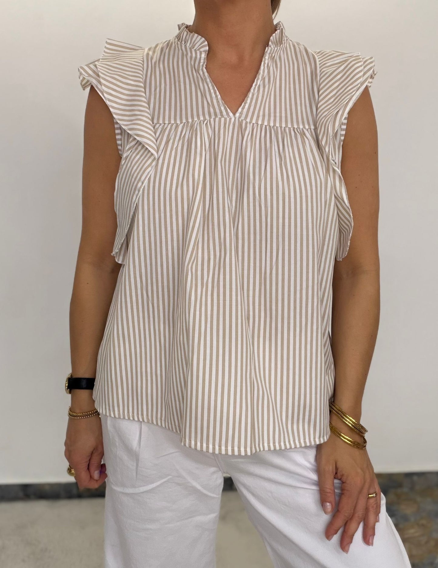 Summer Stripe Bluse – mit Volantärmeln