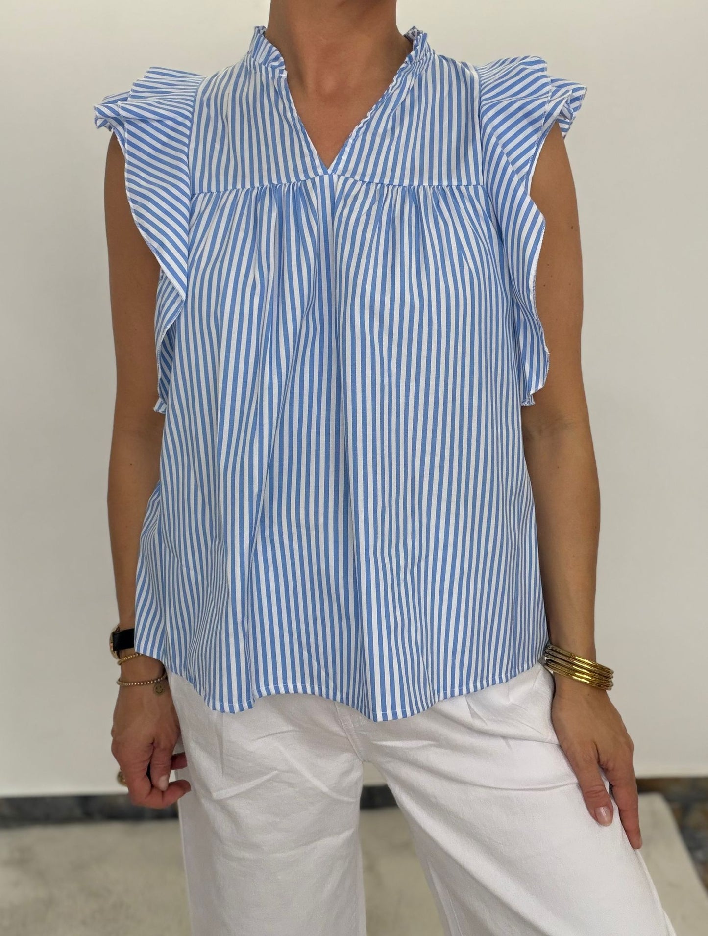 Summer Stripe Bluse – mit Volantärmeln