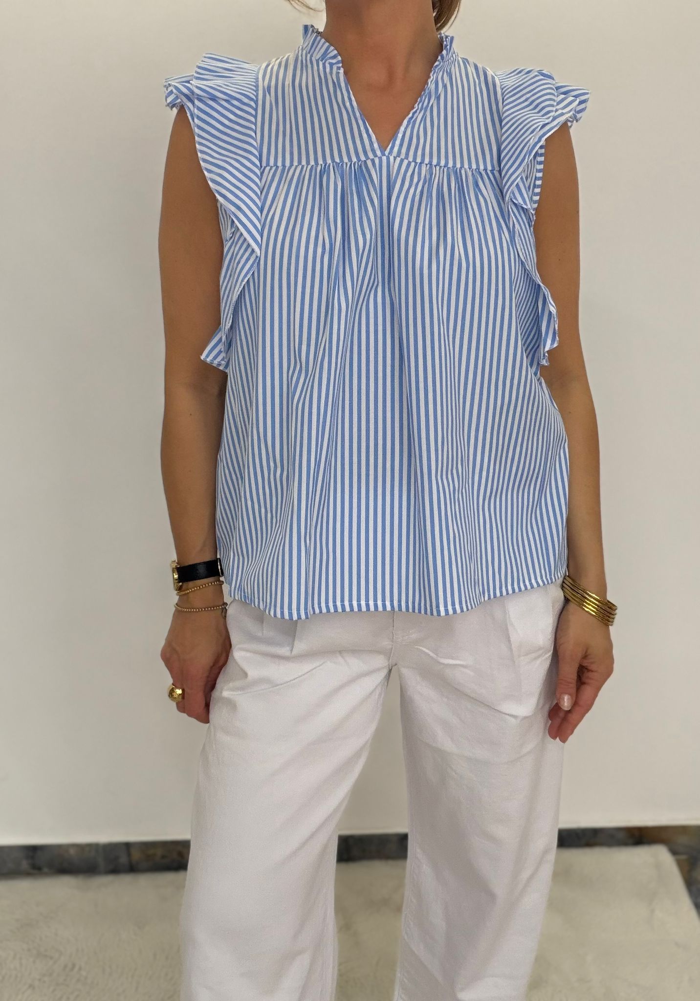 Summer Stripe Bluse – mit Volantärmeln