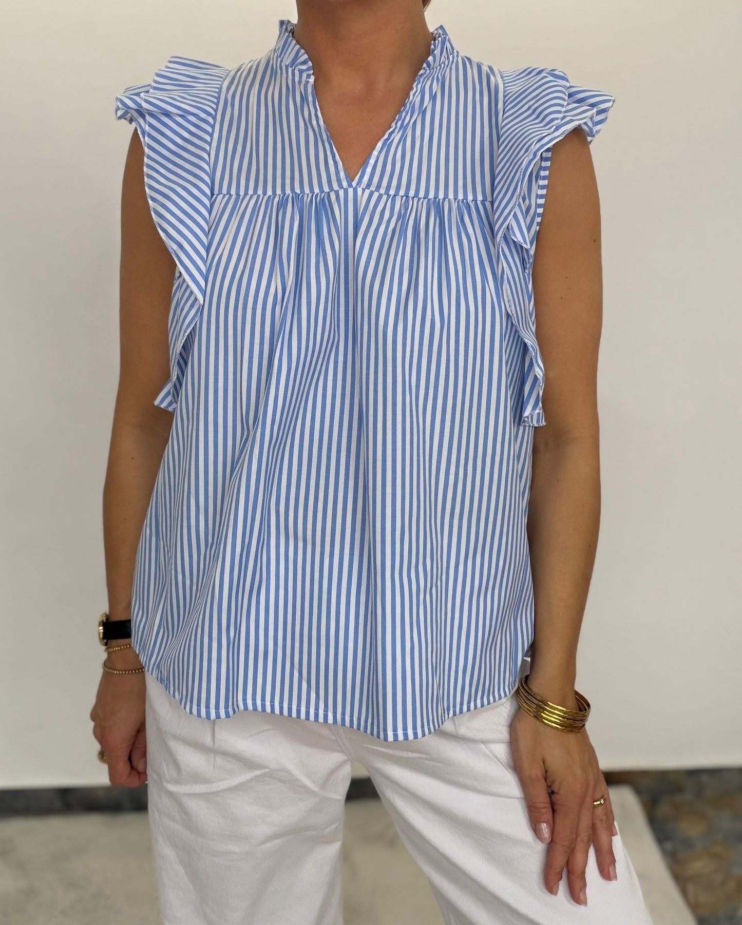 Summer Stripe Bluse – mit Volantärmeln
