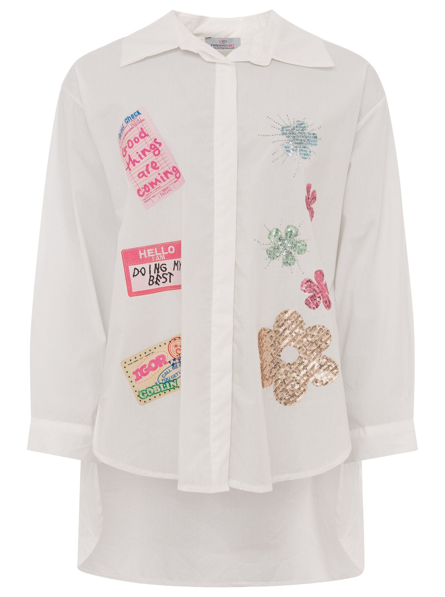 Zwillingsherz Bluse BW "Good Things Are Coming"