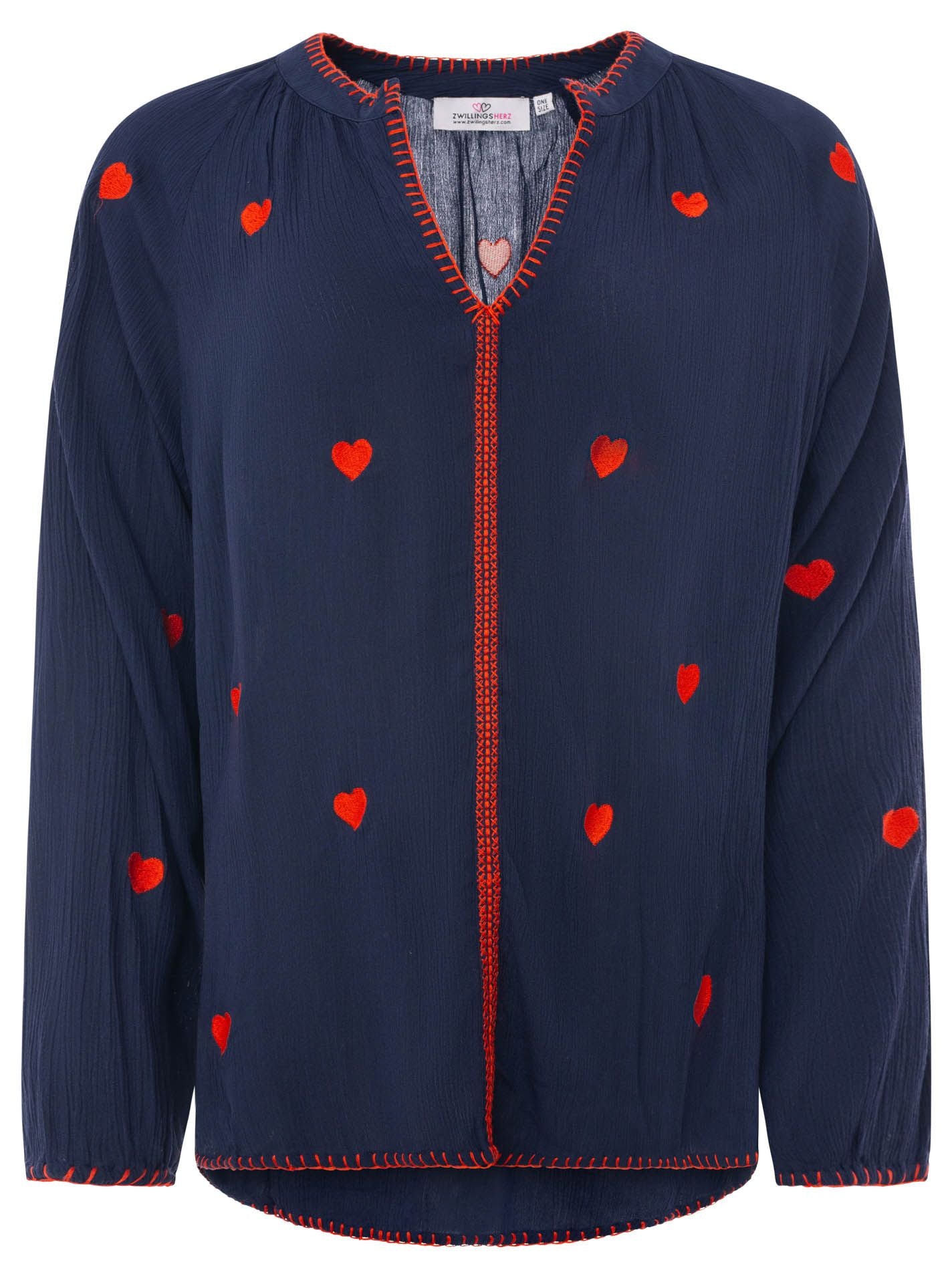 Zwillingsherz Bluse "Gestickte Herzen"