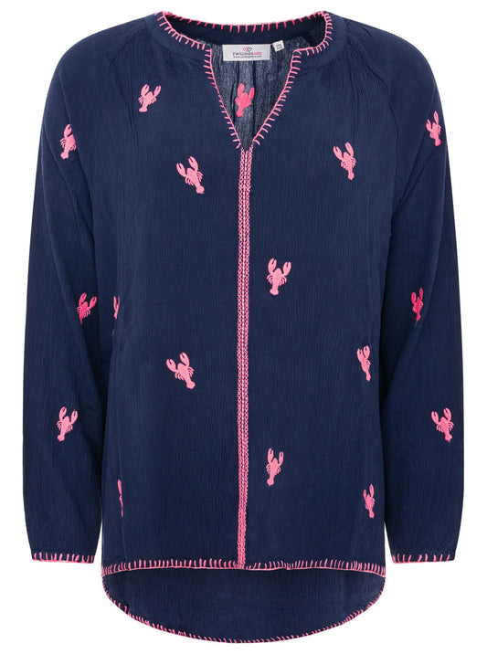 Zwillingsherz Bluse "Gestickte Hummer"